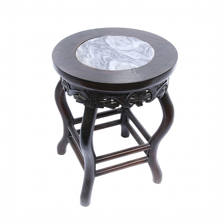 Wooden stool with veined marble top, 20th century - 2