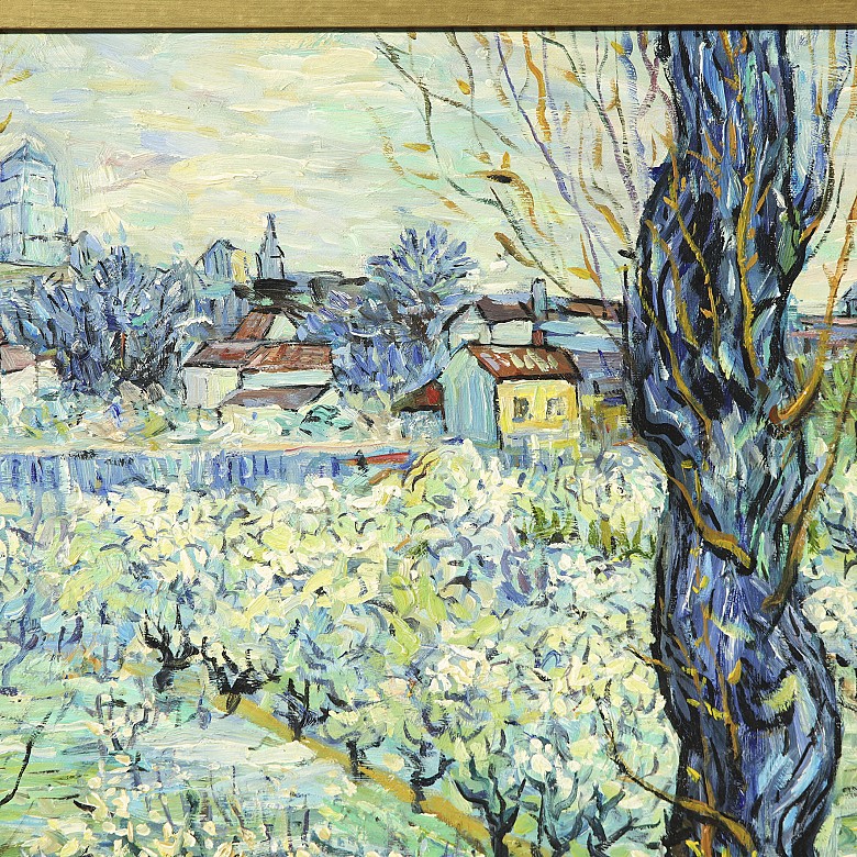 P. Cot (20th century) ‘Orchard in bloom with a view of Arles’