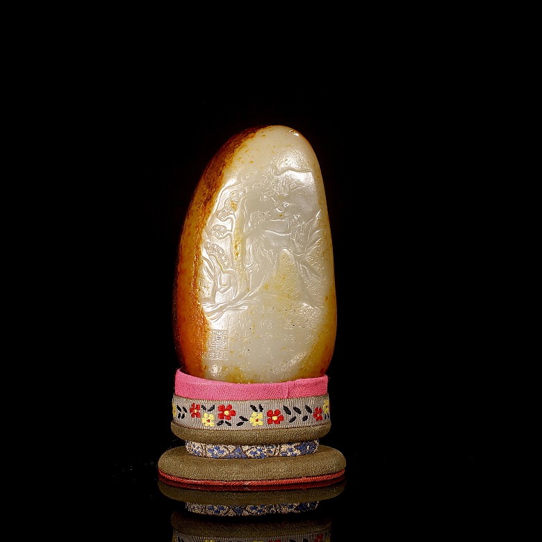 Carved Hetian white jade ‘Scene and poem’, Qing dynasty