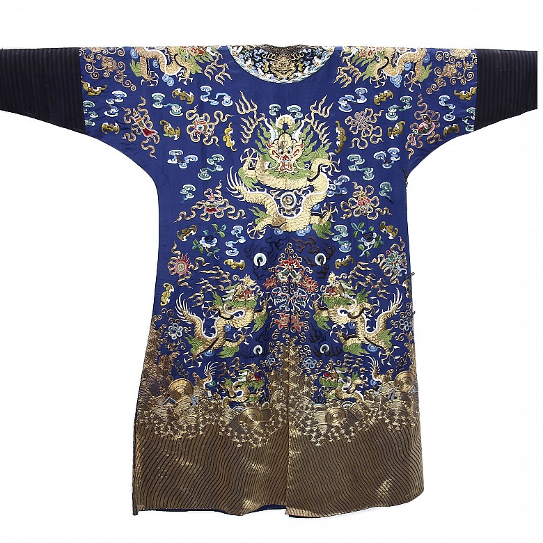 A blue silk court robe, Jifu, 19th century.