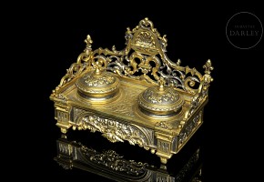 Louis XIV style gilt inkwell, 19th-20th century