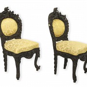 Pair of Thai carved wooden chairs, carved wood, 19th century