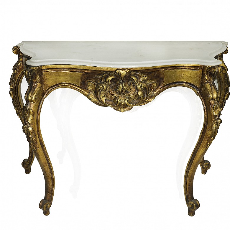 Carved and golden wood console, 20th century - 2