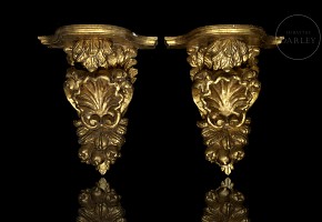 Pair of carved wooden corbels, 19th century