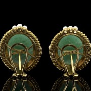 Earrings in 18 kt yellow gold, stones and pearls, 20th century