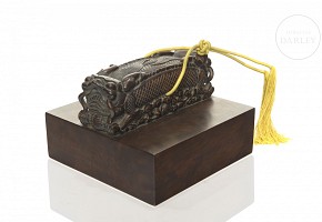 Large wooden imperial seal, late Qing dynasty