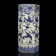 Hexagonal vase, blue and white, 20th century