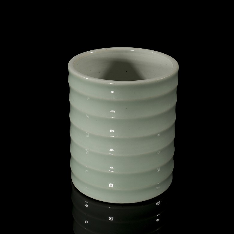 Celadon-glazed ‘Bamboo’ brush pot, Qing Dynasty