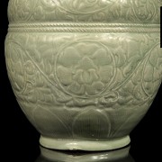 Vase with reliefs glazed in olive green, 20th century