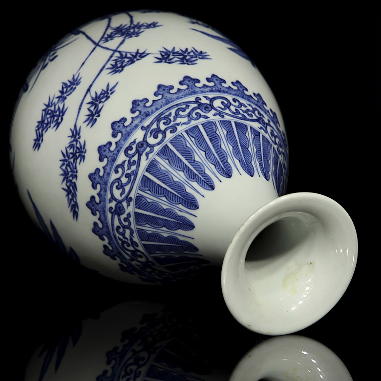 Jarrón de porcelana, azul y blanco, dinastía Qing, Tongzhi (1862 - 1874)