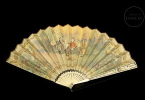 Fan with bone stick ‘Escena galante’, 19th century