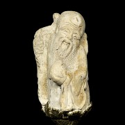 Carved stone figure ‘Old man with peach’, 20th century