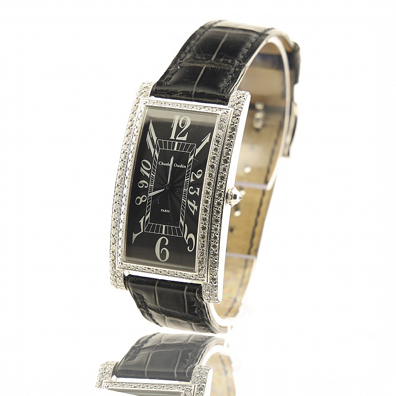 Charles Oudin, Full Amazone Curvex-Full Brancard’ unisex watch in white gold with diamonds