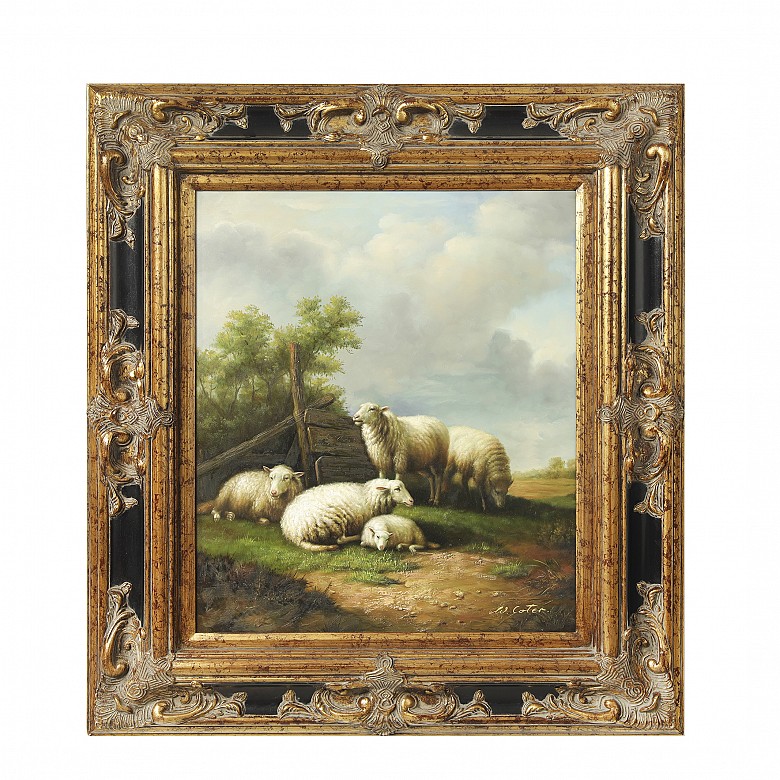 W. Coter (20th century) ‘Landscape with lambs’ - 4