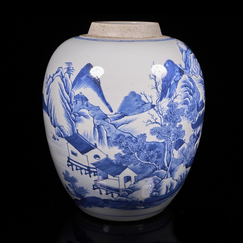 Blue-and-white porcelain vase ‘Landscape’, Qing dynasty