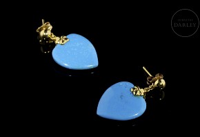 Yellow gold earrings with turquoise