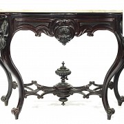 Elizabethan console table with ebonised wooden mirror, 19th century