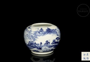 Blue and white porcelain vessel “Landscape”, Qing dynasty