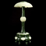 Spinach-green and white jade hat-holder, Qing dynasty