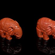 Pair of cinnabar elephants, Qing dynasty