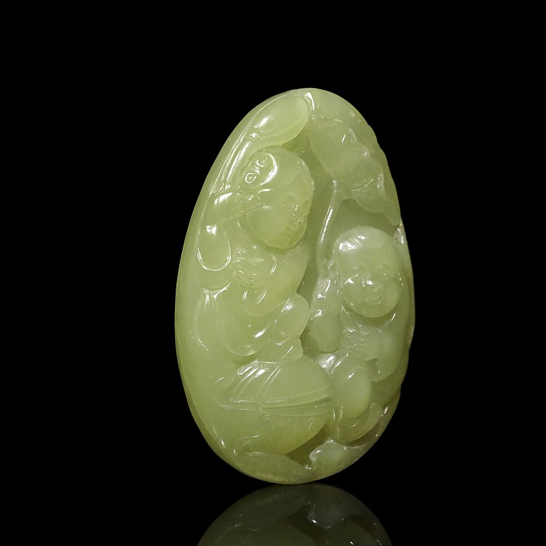 Medalla de jade amarillo tallado, dinastía Qing, S.XIX