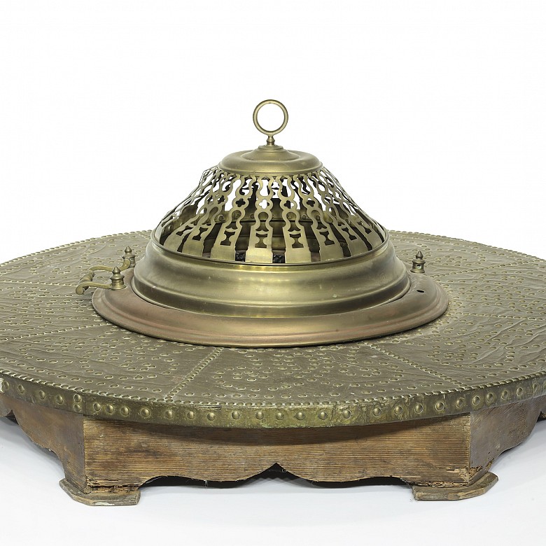 Brass and wood brazier, 19th century