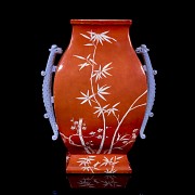 Zun vase with dragon's ears ‘Bamboo and cherry’, with Qianlong seal