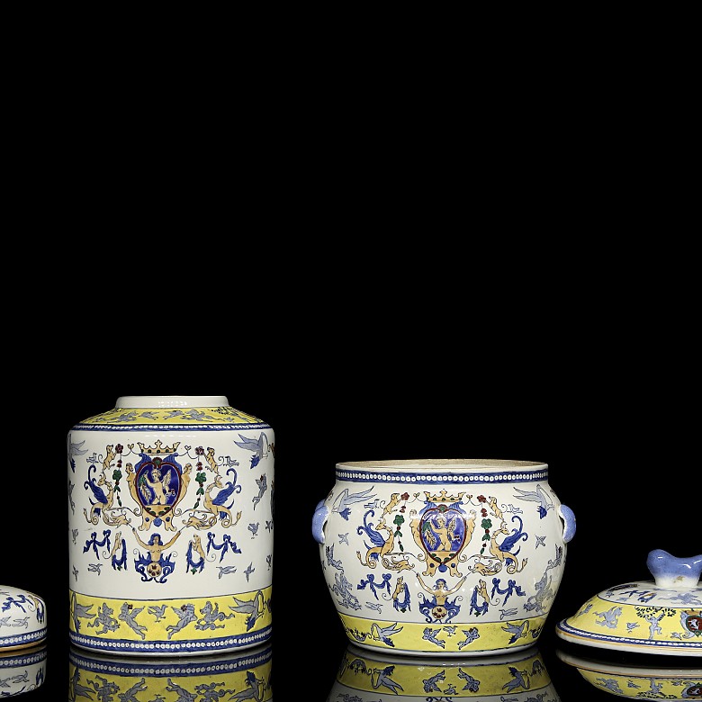 Pair of enamelled porcelain vessels, 20th century