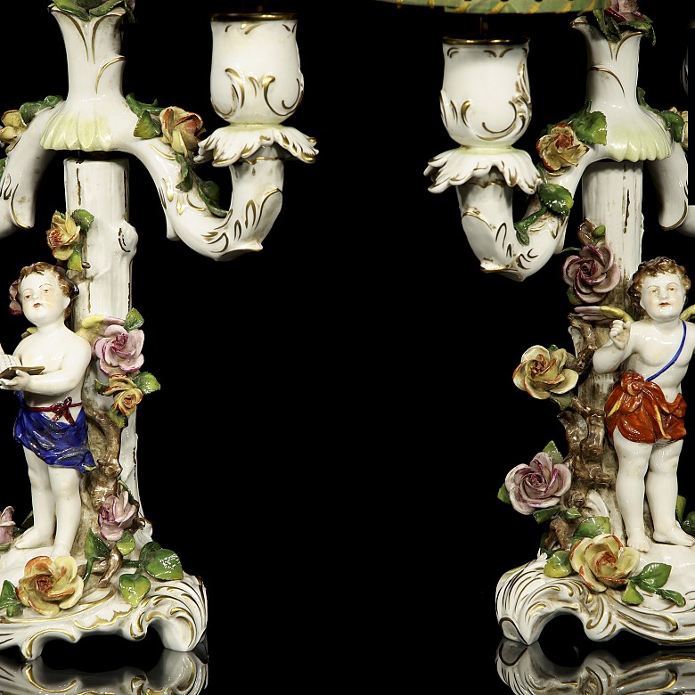 Candelabros de porcelana alemana, Volkstedt, S.XIX