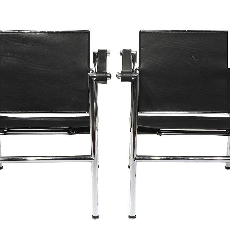 Set of six armchairs, following models of Le Corbusier's 