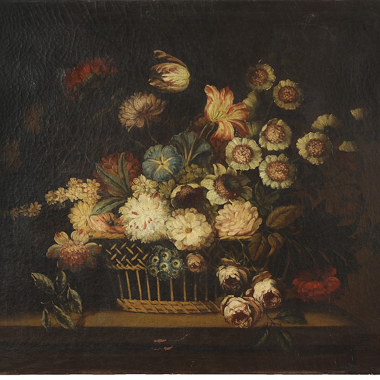 20th century Spanish School ‘Basket with flowers’