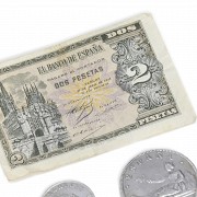 Lote de cinco monedas y un billete, 1751 - 1935.