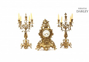 Clock and two candlesticks, 20th century