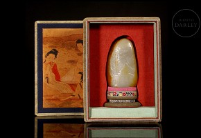 Carved Hetian white jade ‘Scene and poem’, Qing dynasty