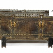 A wood and leather trunk, 18th century