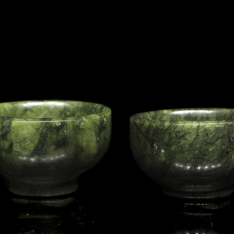 Pair of small jade bowls, 20th century