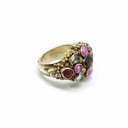 Silver ring, gold-plated with colored stones (gems), Bali.