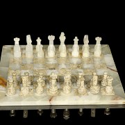 Marble and white onyx chess set, 20th century