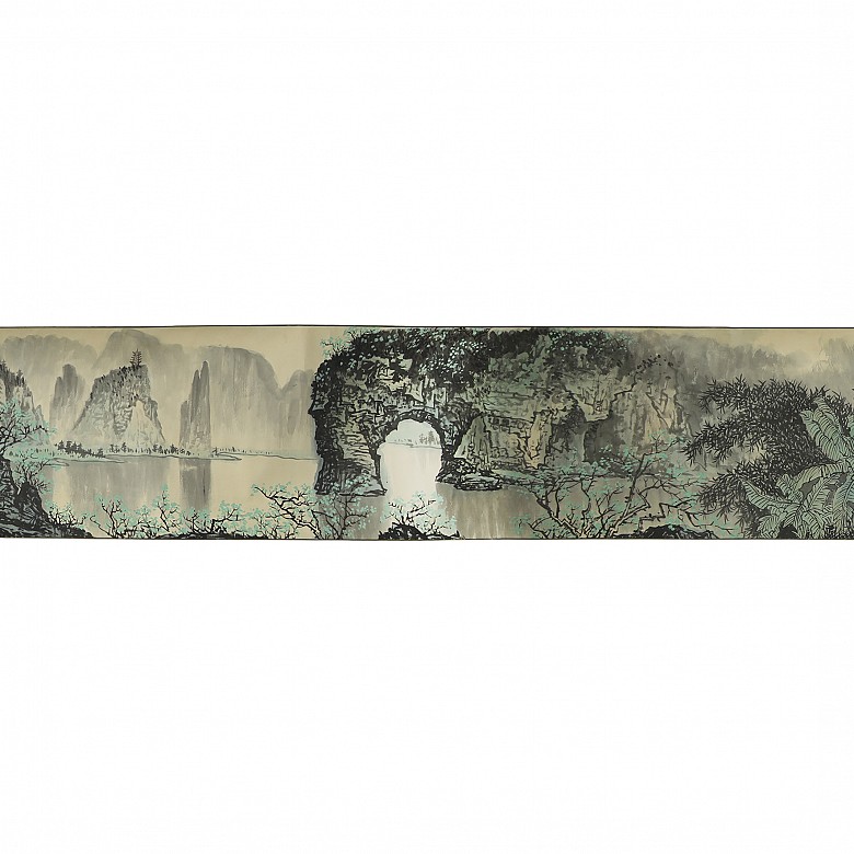 Chinese painting ‘Poem and landscape with lake’, 20th century