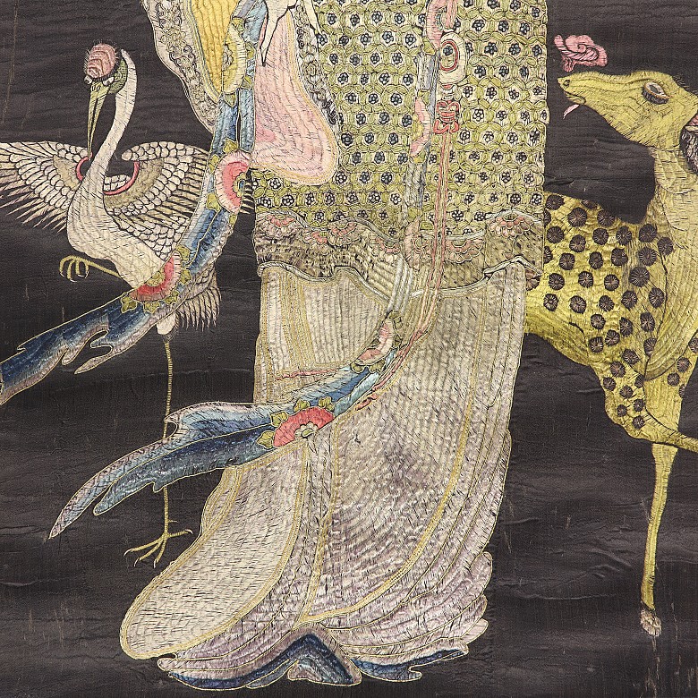 Asian embroidery ‘Lady with crane and deer’, 20th century