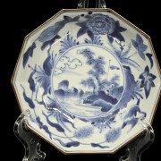 Two blue and white Chinese porcelain dishes, Qing dynasty - 1