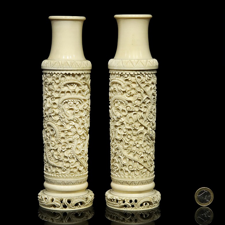 Pair of ivory vases, China, early 20th century