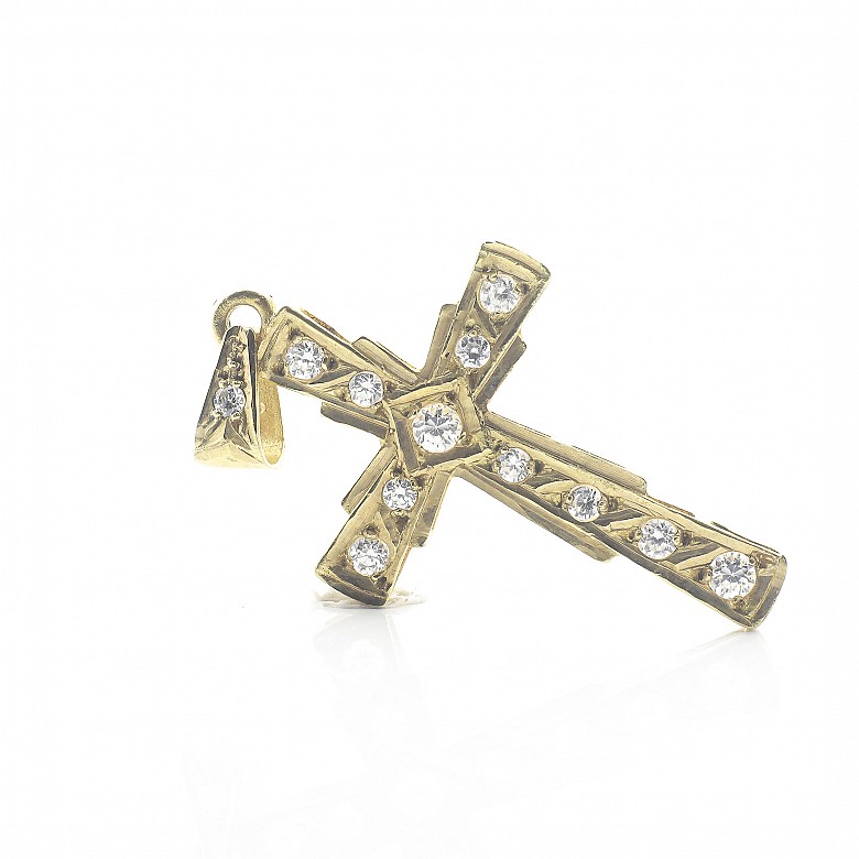 18k yellow gold cross with seven zircons