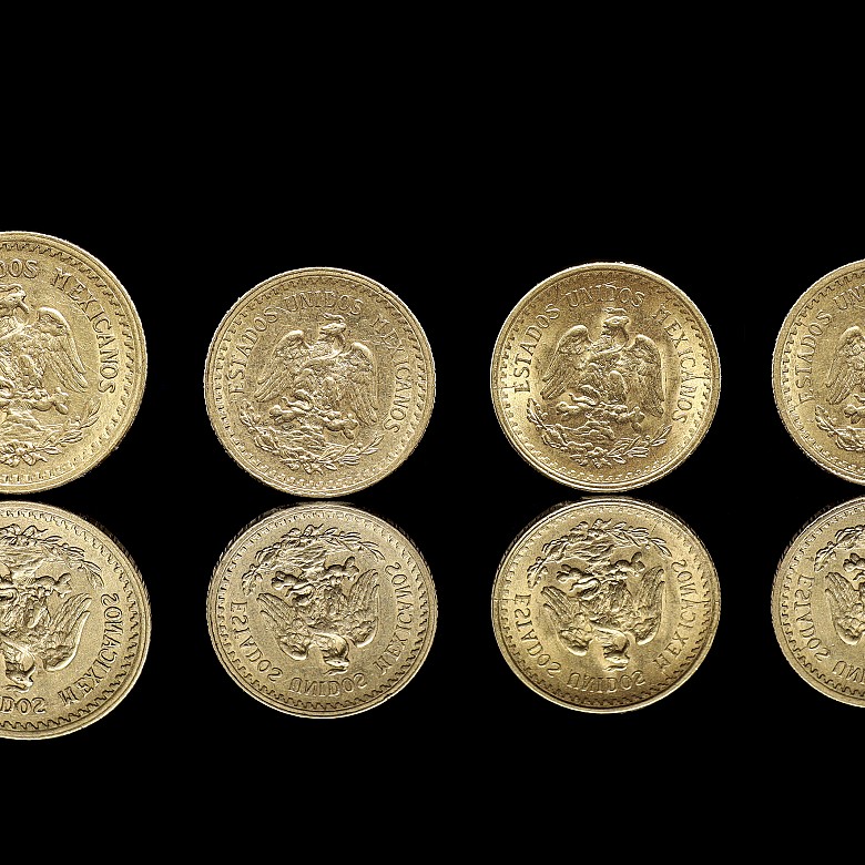 Four gold coins ‘Five and ten Mexican pesos’