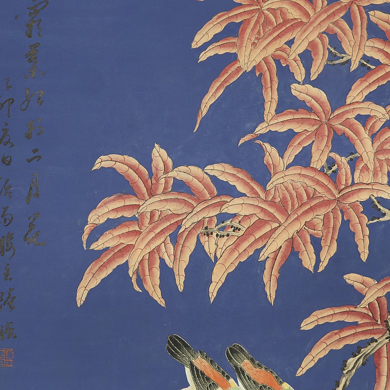 Chinese painting ‘Birds on Blossoming branches’, 20th century