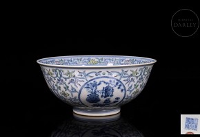 Porcelain doucai bowl with “Bogu Hua” scene, Qing dynasty