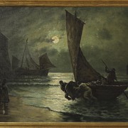 German school 19th-20th century “Boats under the moon”