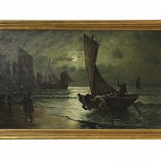 German school 19th-20th century “Boats under the moon”