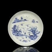 Porcelain dish with a landscape, blue and white, 20th century