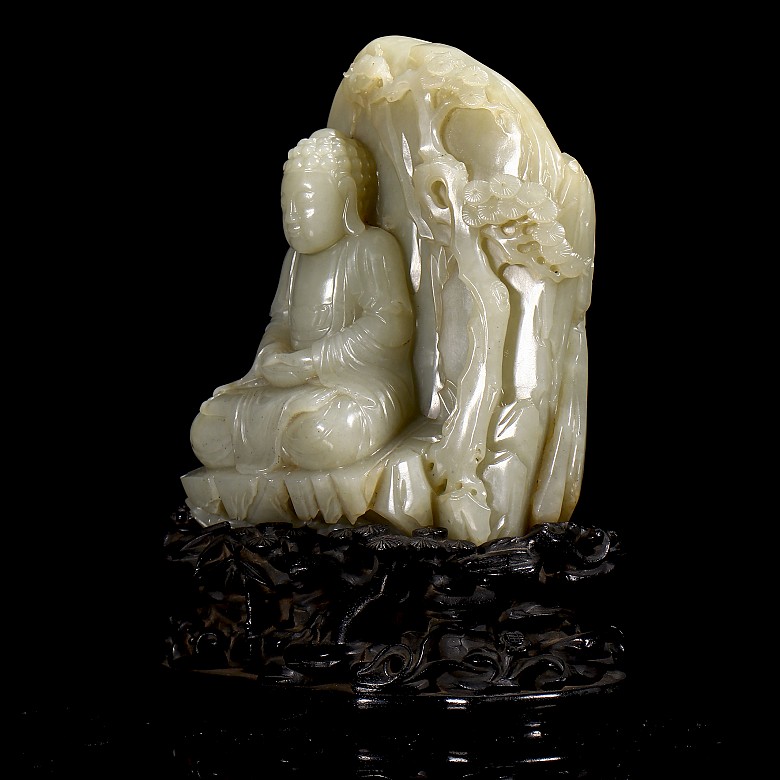 Carved jade figurine “Buddha in the grotto”, Qing dynasty